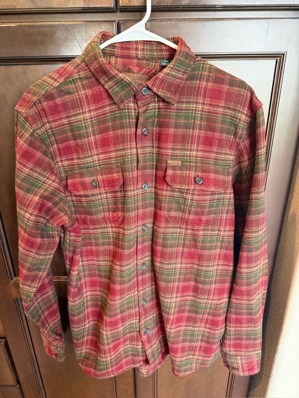 Orvis Men's Flannel Work Shirt Jacket/Shacket Red/ Green/Beige Plaid  M